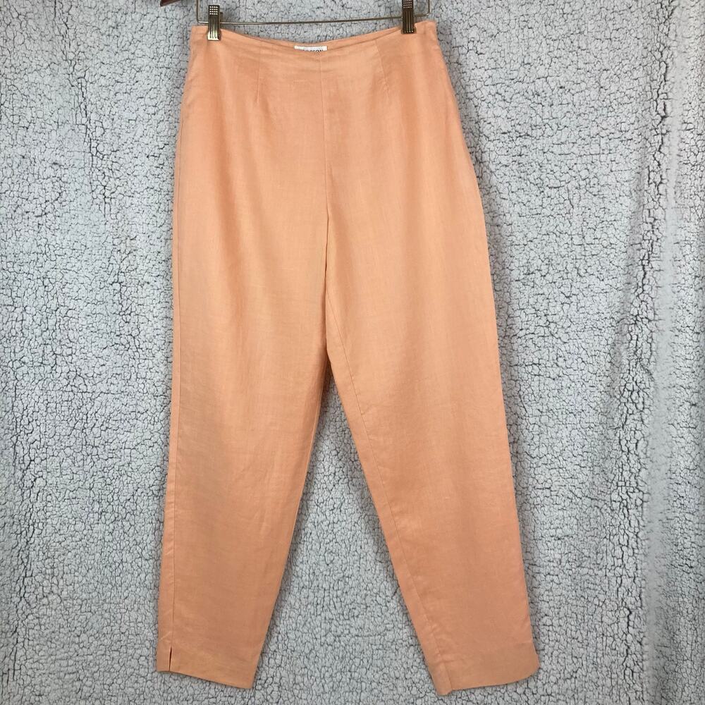 Allison Taylor 100% Linen Pants 4 Peach Orangesicle Hue Tapered Lined High Waist